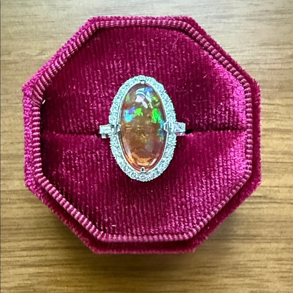 Jewelry - Fire Opal Halo Cocktail Ring. Platinum, size 7